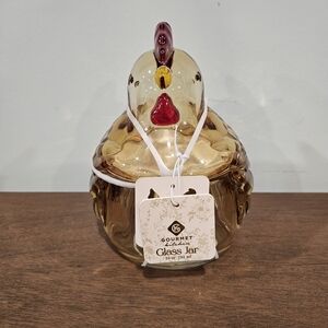 Gourmet Kitchen Amber Red Yellow Glass Chicken Shaped Jar 25oz 735ml